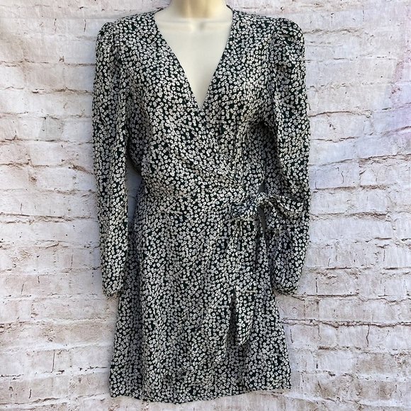 FREE People Kinsley Floral Wrap Dress Size 4 Green Western Country Boho Puff - Picture 3 of 10